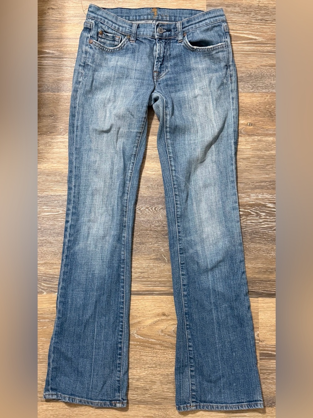 7 For All Mankind Medium Wash Flare Jeans 26 Stretch Denim Y2K USA